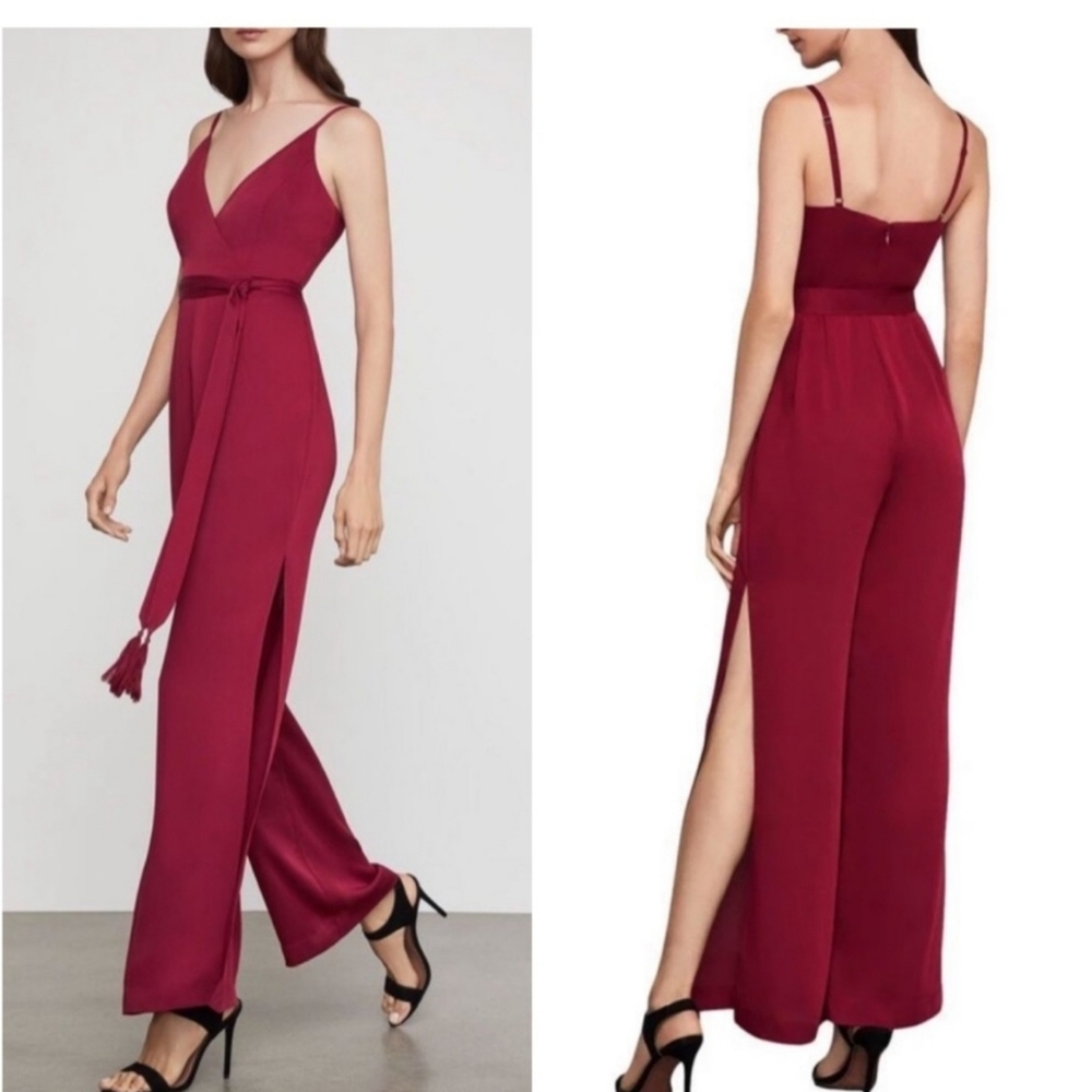 BCBGMaxazria Faux Wrap Satin Jumpsuit